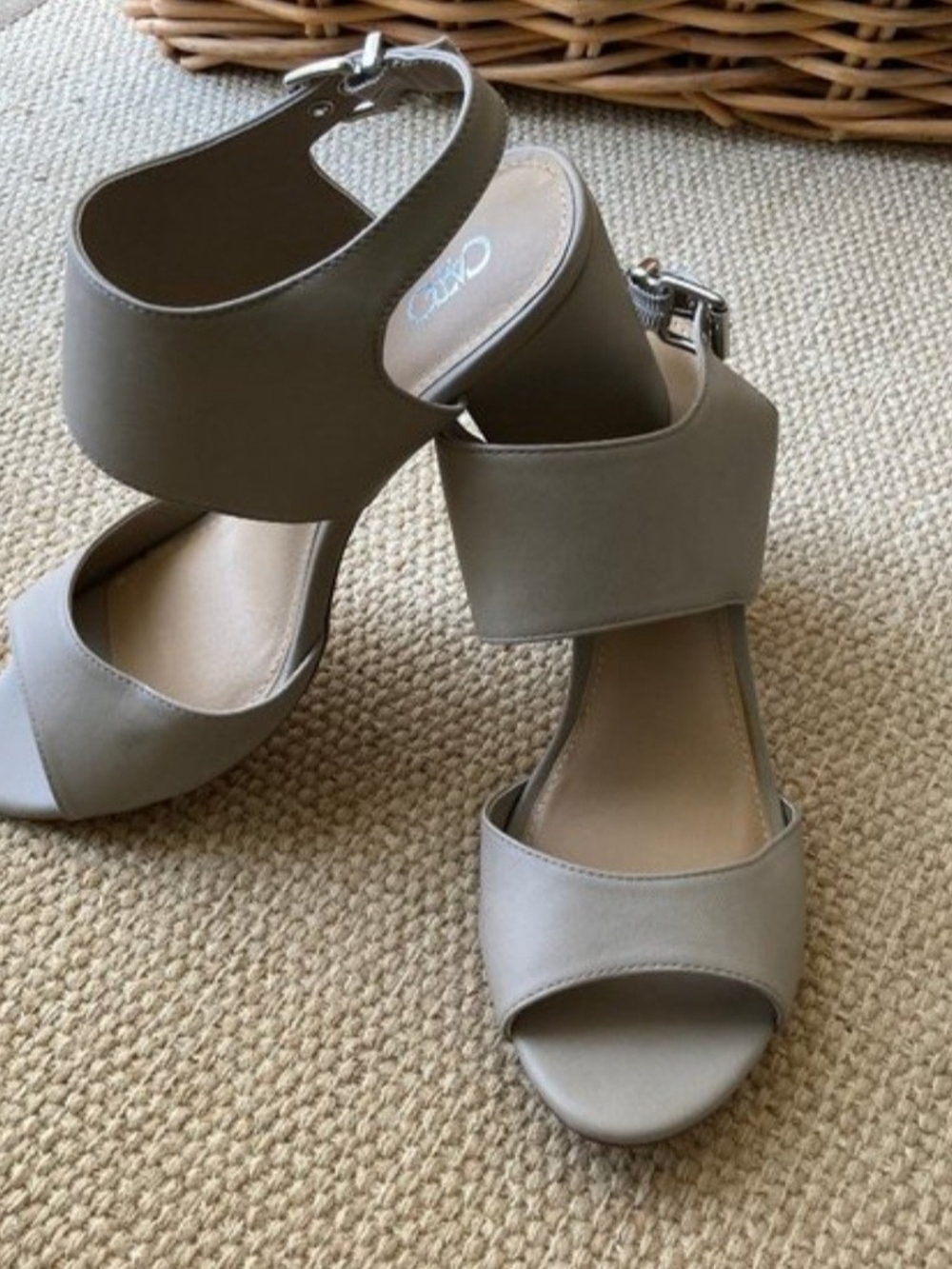 Classic Taupe Wide-Strap Block Heel Sandals